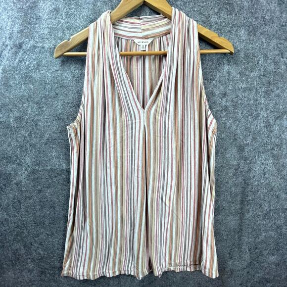 Max Studio Top Womens Medium Brown Tan Flowy Retro Boho Stretch - Picture 1 of 7